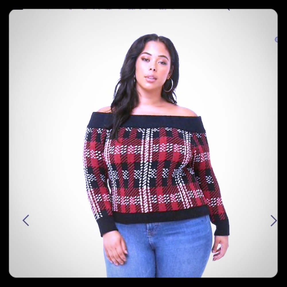 Forever21 plus plaid off shoulder sweater
